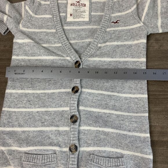 Hollister Girls Youth Cardigan Sweater Sz Medium Gray V-Neck Long Sleeve Striped - Picture 4 of 7